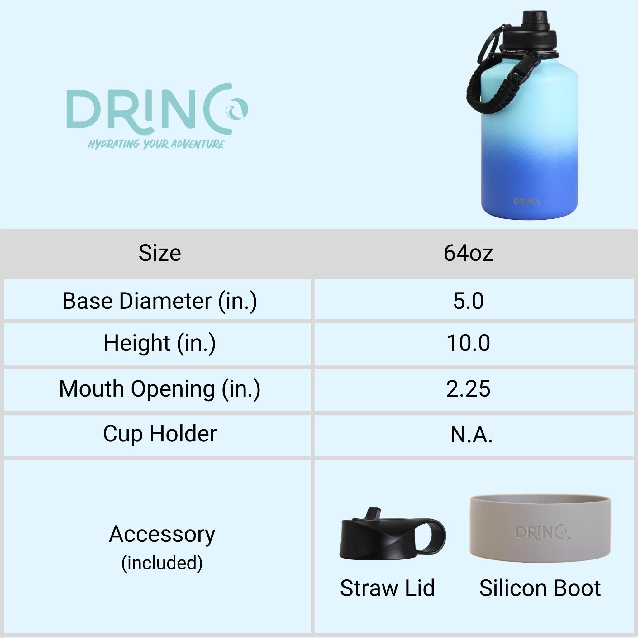 Drinco Stainless Steel Water Bottle Spout Lid Vacuum Insulated Double Wall Water Bottle(64Oz 40Oz 32Oz 22Oz 18Oz 14Oz) Leak Proo